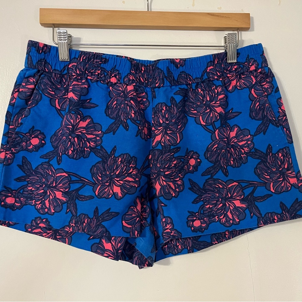 J. Crew Blue with Pink Flowers Pull- On Shorts. Size 10.